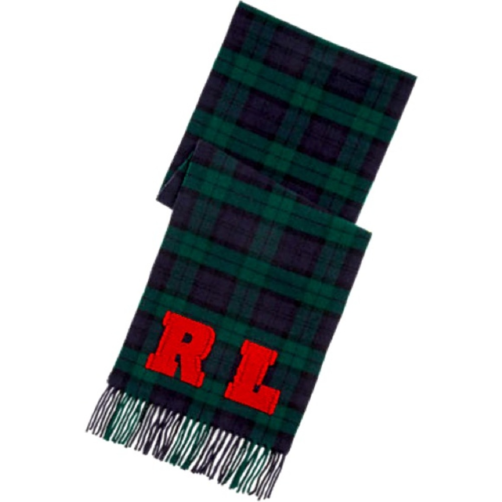NEW Ralph Lauren Polo Logo Plaid Wool Scarf Unisex Italian Made Wool Scarf Wrap